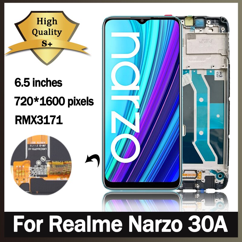 Realme Narzo30A RMX3171 LCD 디스플레이 터치 스크린 디지타이저 교체품, 6.5 인치 오리지널